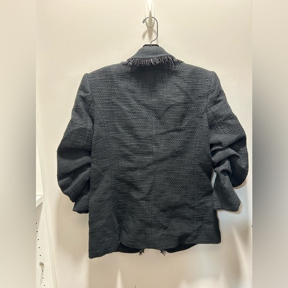 Cinq a Sept Kimmie Metallic Fringe Ruched Sleeve Blazer in Black New with Tags! - Picture 13 of 13